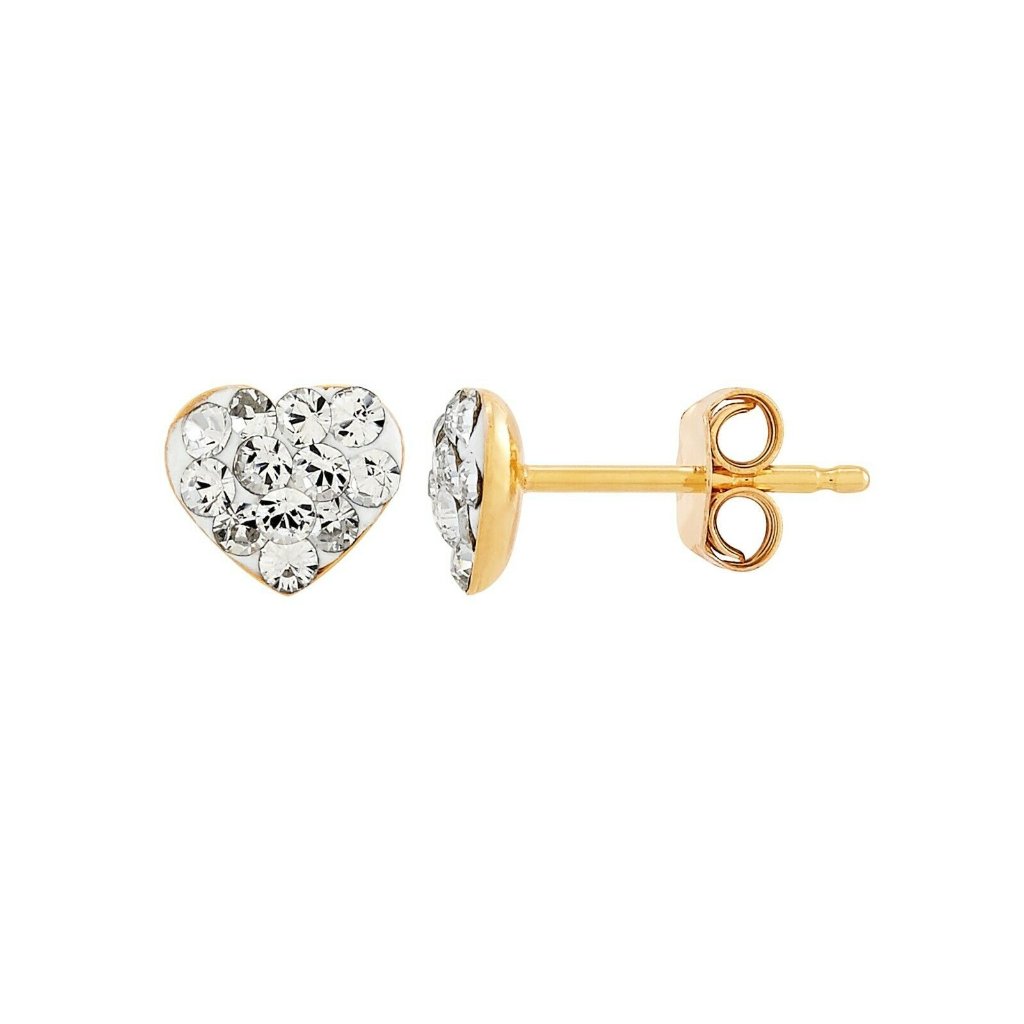 18k Yellow Gold Flash Plated Sterling Silver Heart Stud Crystal Earring 28$
